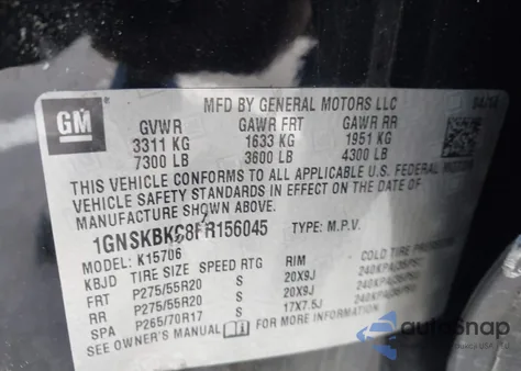 2015 Chevrolet Tahoe Lt from USA, damaged, VIN 1GNSKBKC8FR156045